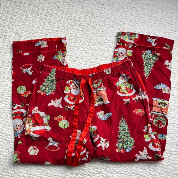 Nick & Nora Pajama Set Womens Christmas Red Cotton Flannel Santa Medium - Picture 4 of 6